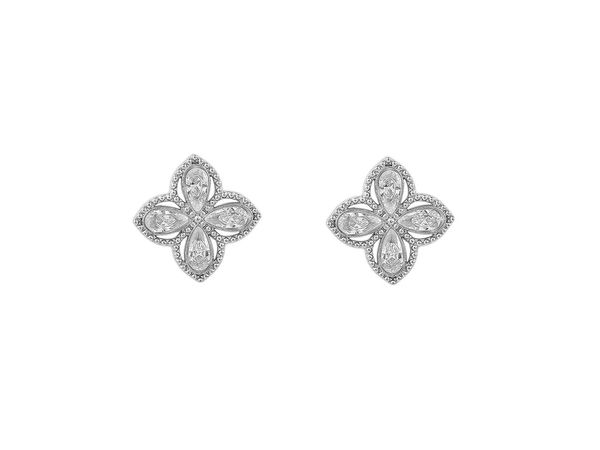 Cercei eleganți din oțel inoxidabil cu model floral și zirconiu cubic