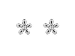 Cercei tip șurub în formă de floare, din oțel inoxidabil, cu centru din zirconiu cubic strălucitor