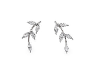 Cercei eleganți cu șurub din oțel inoxidabil în formă de crenguță cu zirconiu cubic cristal