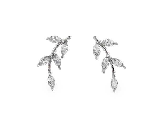 Cercei eleganți cu șurub din oțel inoxidabil în formă de crenguță cu zirconiu cubic cristal