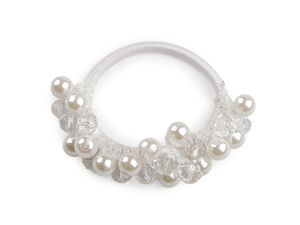 Accesoriu elegant cu dublă utilizare, elastic de păr și brățară cu perle și mărgele fațetate - Accesoriu elastic strălucitor cu efect Lurex AB