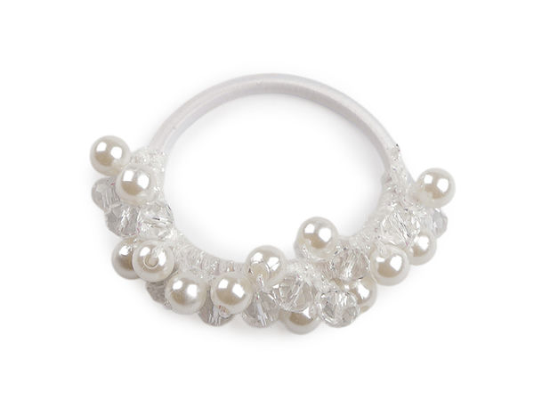 Accesoriu elegant cu dublă utilizare, elastic de păr și brățară cu perle și mărgele fațetate - Accesoriu elastic strălucitor cu efect Lurex AB