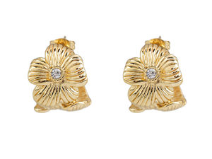 Cercei semicerc deschis din oțel inoxidabil cu model floral și cubic zirconia