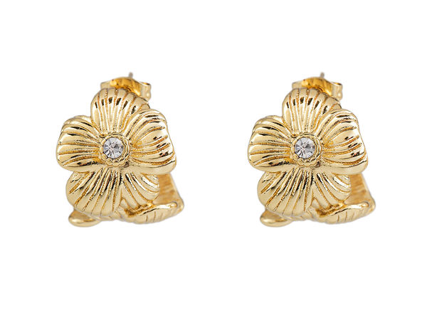Cercei semicerc deschis din oțel inoxidabil cu model floral și cubic zirconia