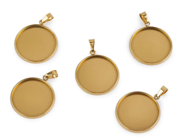 Bază premium din oțel inoxidabil pentru pandantiv cabochon (20mm) - montură rotundă netedă cu anou