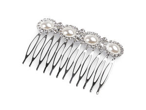 Pieptene metalic elegant pentru păr cu perle și strasuri - Accesoriu de păr strălucitor alb cristal