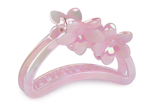 Mini clește de păr elegant cu design floral - Accesoriu de păr anti-alunecare cu efect perlat irizant AB