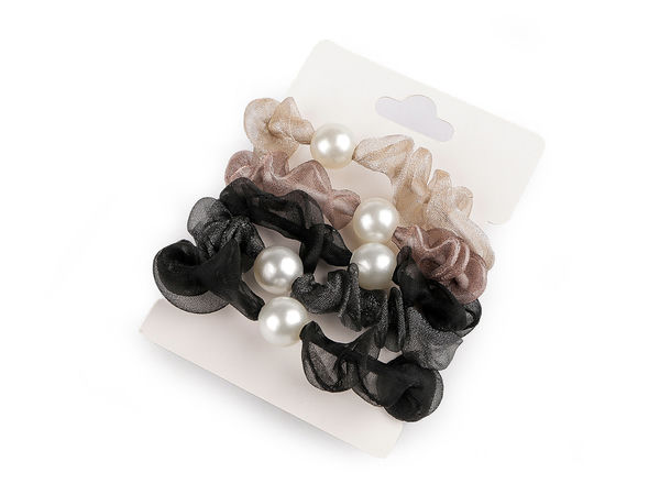 Elastice de păr elegante decorate cu perle - Elastice premium din monofilament cu fir de lurex, culori asortate (Set de 5)