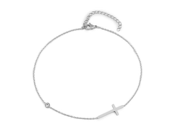 Brățară de gleznă premium din oțel inoxidabil cu talismane - Brățară elegantă de gleznă cu inimă și cruce