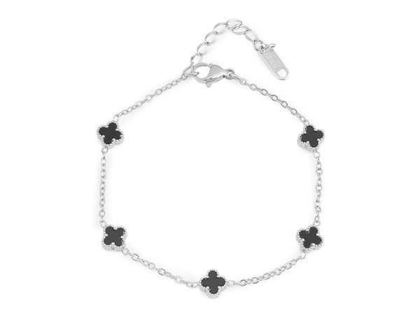 Brățară elegantă din oțel inoxidabil cu flori - Brățară premium cu strasuri și charmuri metalice