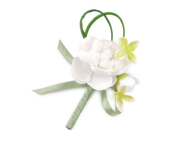 Broșă lucrată manual cu floare albă - Accesoriu vestimentar floral elegant