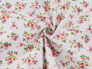 Țesătură din bumbac gros premium cu aspect de in și motiv floral pentru croitorie și decorațiuni