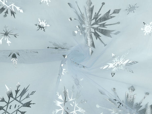 Material organza premium cu imprimeu de fulgi de nea pentru costume și decoruri festive