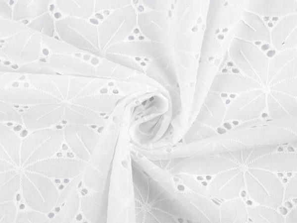 Țesătură premium din bumbac alb Madeira cu broderie spartă și bordură decorativă