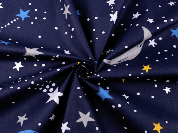 Material canvas din bumbac premium Night Sky (Albastru închis) - Țesătură cu motive pentru copii pentru cusut și activități creative