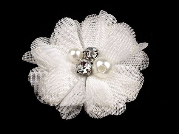 Aplicații florale decorative din plasă premium de 5 cm, cu mărgele și strasuri, pentru îmbrăcăminte, accesorii și proiecte de lucru manual