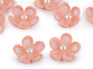 Aplicație decorativă floare din organza cu perlă în centru, Ø 2,5 cm