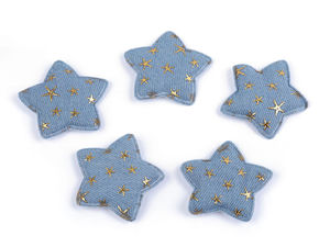 Aplicație textilă 3D în formă de stea din denim cu imprimeu metalizat - Element decorativ ușor capitonat pentru cusut sau lipit