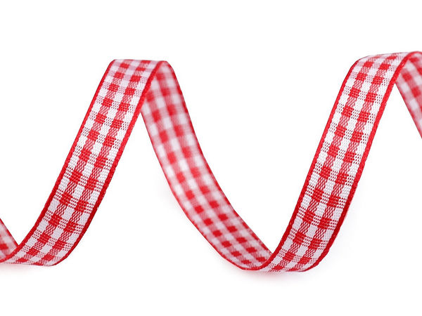 Panglică premium cu carouri roșii (lățime 10 mm) - Panglică decorativă cu model tartan țesut, de calitate superioară, pentru ambalarea cadourilor și scrapbooking