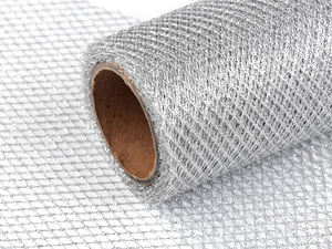 Panglică metalică argintie tip plasă cu lurex strălucitor – plasă decorativă premium de 15 cm lățime pentru coronițe, aranjamente florale și ambalat cadouri