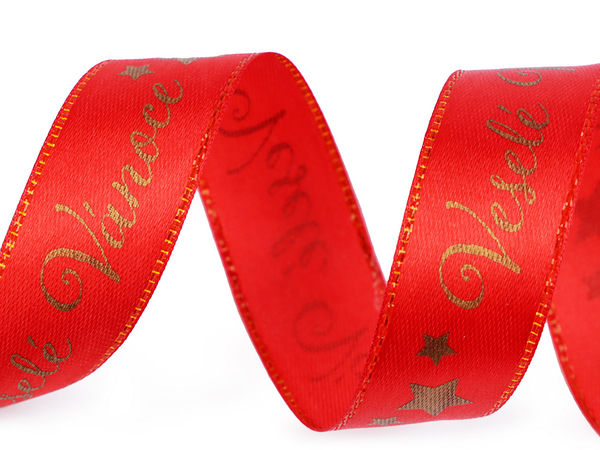 Panglică din saten Veselé Vánoce (Crăciun Fericit) - Panglică decorativă festivă de 20mm pentru ambalarea cadourilor, coronițe și proiecte creative de Crăciun