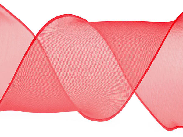 Panglică organza monofilament lată cu luciu sidefat (80mm) - Panglică din șifon cu margini ondulate