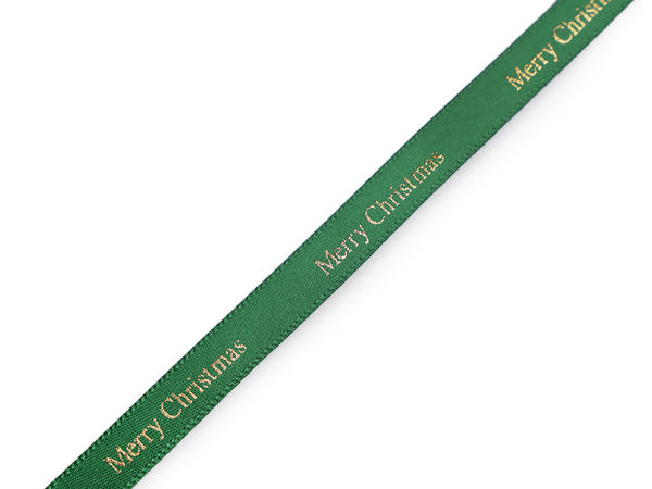 Panglică din satin premium cu imprimeu metalic Merry Christmas - Panglică decorativă festivă de 9 mm pentru ambalarea cadourilor, coronițe și proiecte creative de sărbători
