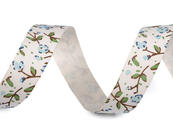 Panglică din bumbac 100% cu imprimeu floral de 15 mm - Panglică premium tip canvas pentru galanterie, lucru manual, ambalare cadouri și decorațiuni