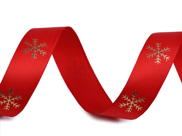 Panglică din satin premium cu model de fulgi de zăpadă pentru Crăciun, 20mm - Pentru decorațiuni festive și ambalat cadouri