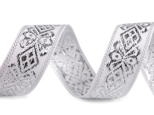 Panglică premium din lurex metalizat alb-argintiu (30 mm) - Bandă decorativă elegantă pentru nunți, Crăciun și ambalare cadouri