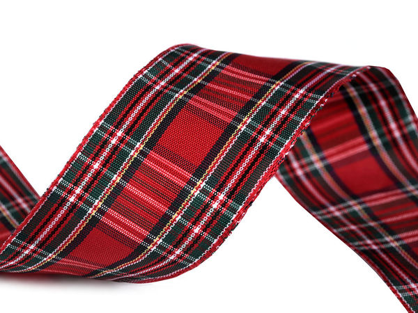 Panglică premium sârmată în carouri tartan - Panglică cu două fețe, 40mm, pentru proiecte creative, coronițe și ambalat cadouri