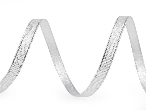 Panglică elegantă din brocard metalizat cu lurex - Lățime 6mm, Margine întărită fără sârmă