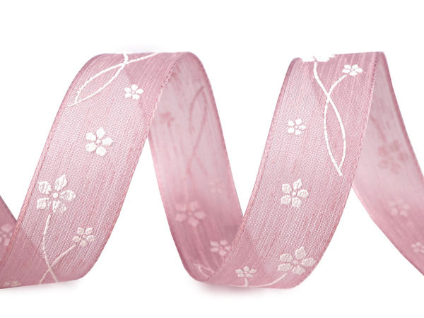 Panglică premium cu imprimeu floral - Panglică decorativă semitranslucidă pentru proiecte creative, 25 mm