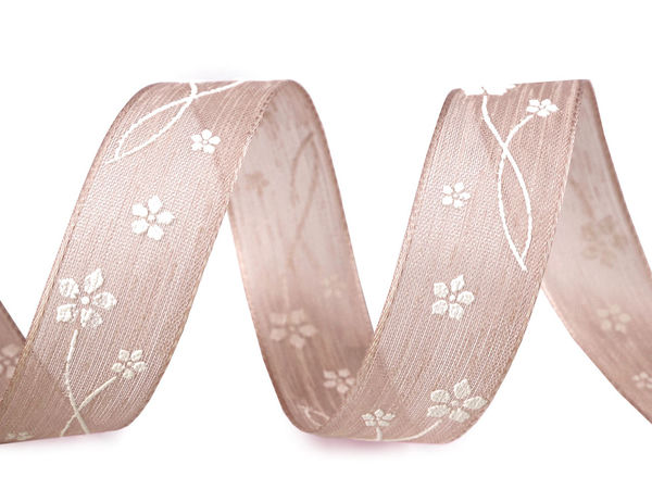 Panglică premium cu imprimeu floral - Panglică decorativă semitranslucidă pentru proiecte creative, 25 mm
