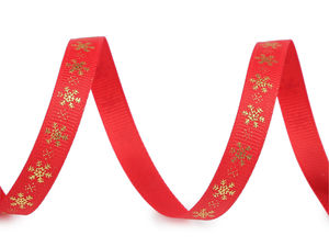 Panglică ripsată premium pentru Crăciun, cu fulgi de zăpadă metalizați - Panglică decorativă striată de 10mm pentru împachetat cadouri, coronițe și decorațiuni festive
