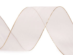 Panglică premium strălucitoare din organza monofilament cu margine din lurex - 40 mm