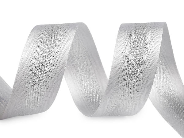 Panglică premium din saten cu două fețe și dungă din lurex strălucitor (lățime 25 mm)