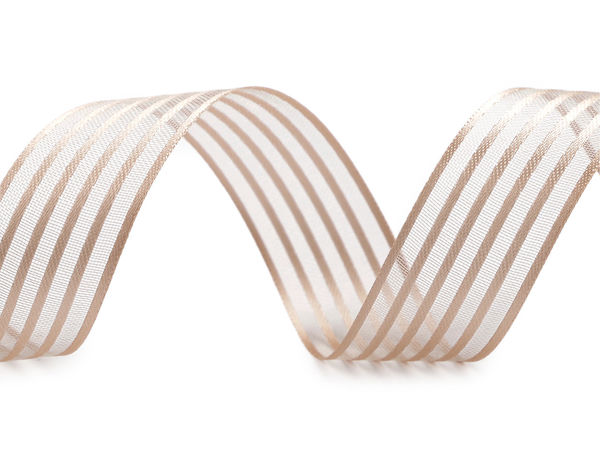 Panglică din satin și organza cu două fețe, cu monofilament (Lățime 25 mm) - Panglică premium cu dungi semitransparente pentru proiecte de lucru manual, floristică și ambalare cadouri