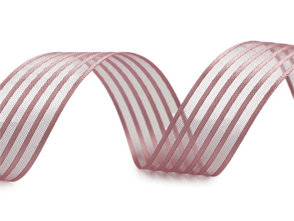 Panglică din satin și organza cu două fețe, cu monofilament (Lățime 25 mm) - Panglică premium cu dungi semitransparente pentru proiecte de lucru manual, floristică și ambalare cadouri