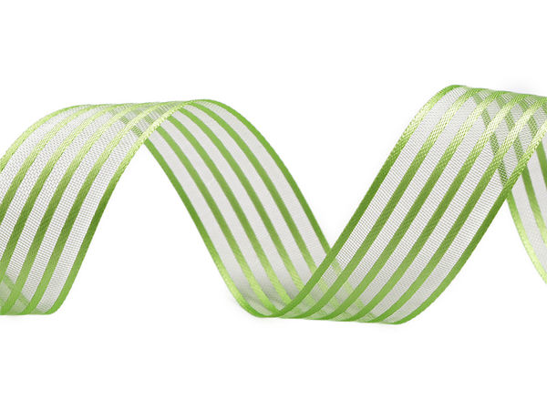 Panglică din satin și organza cu două fețe, cu monofilament (Lățime 25 mm) - Panglică premium cu dungi semitransparente pentru proiecte de lucru manual, floristică și ambalare cadouri