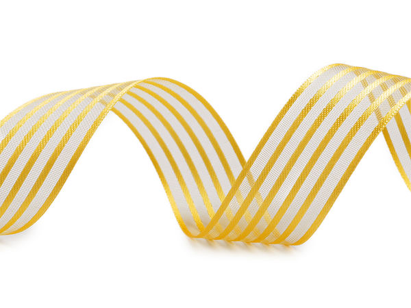 Panglică din satin și organza cu două fețe, cu monofilament (Lățime 25 mm) - Panglică premium cu dungi semitransparente pentru proiecte de lucru manual, floristică și ambalare cadouri