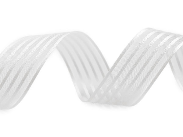 Panglică din satin și organza cu două fețe, cu monofilament (Lățime 25 mm) - Panglică premium cu dungi semitransparente pentru proiecte de lucru manual, floristică și ambalare cadouri