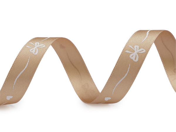 Panglică premium din satin imprimată (15 mm) - Model elegant cu fundițe și inimioare pentru activități creative, cadouri și evenimente