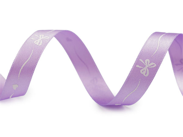 Panglică premium din satin imprimată (15 mm) - Model elegant cu fundițe și inimioare pentru activități creative, cadouri și evenimente