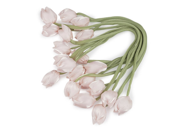Panglică premium din satin cu margini cusute și motiv lalele, pentru proiecte handmade, floristică și decorațiuni