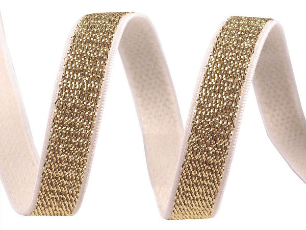 Elastic premium cu lurex auriu pentru bretele de sutien - Bandă plată de 10 mm cu tensiune lejeră