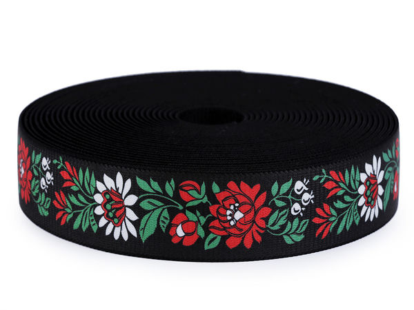 Bandă elastică decorativă premium cu motive populare pentru cusut - Elastic lat de 40 mm cu tensiune fermă