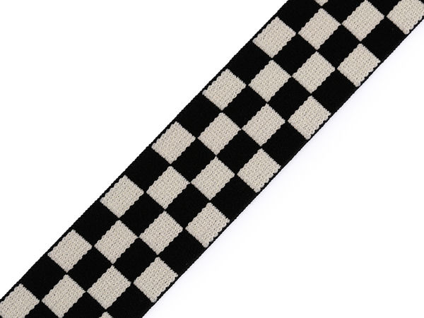 Bandă elastică moale premium în carouri (lățime 30 mm) - Model tartan negru pentru lenjerie și articole de îmbrăcăminte