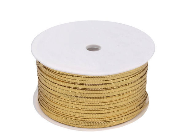 Șnur împletit plat metalic decorativ - Lățime 2,5 mm, rolă 50 m - Panglică din lurex strălucitor pentru ambalare cadouri, decorațiuni de sărbători și proiecte creative