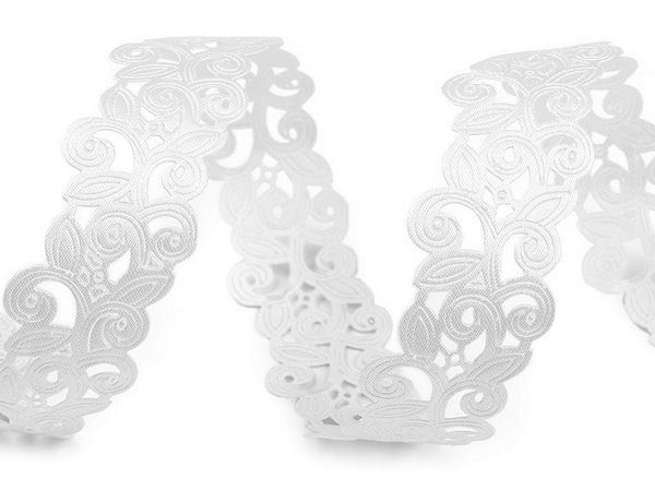 Panglică decorativă albă din saten decupată cu laser - Galon elegant de 22 mm pentru galanterie, croitorie, nunți și scrapbooking